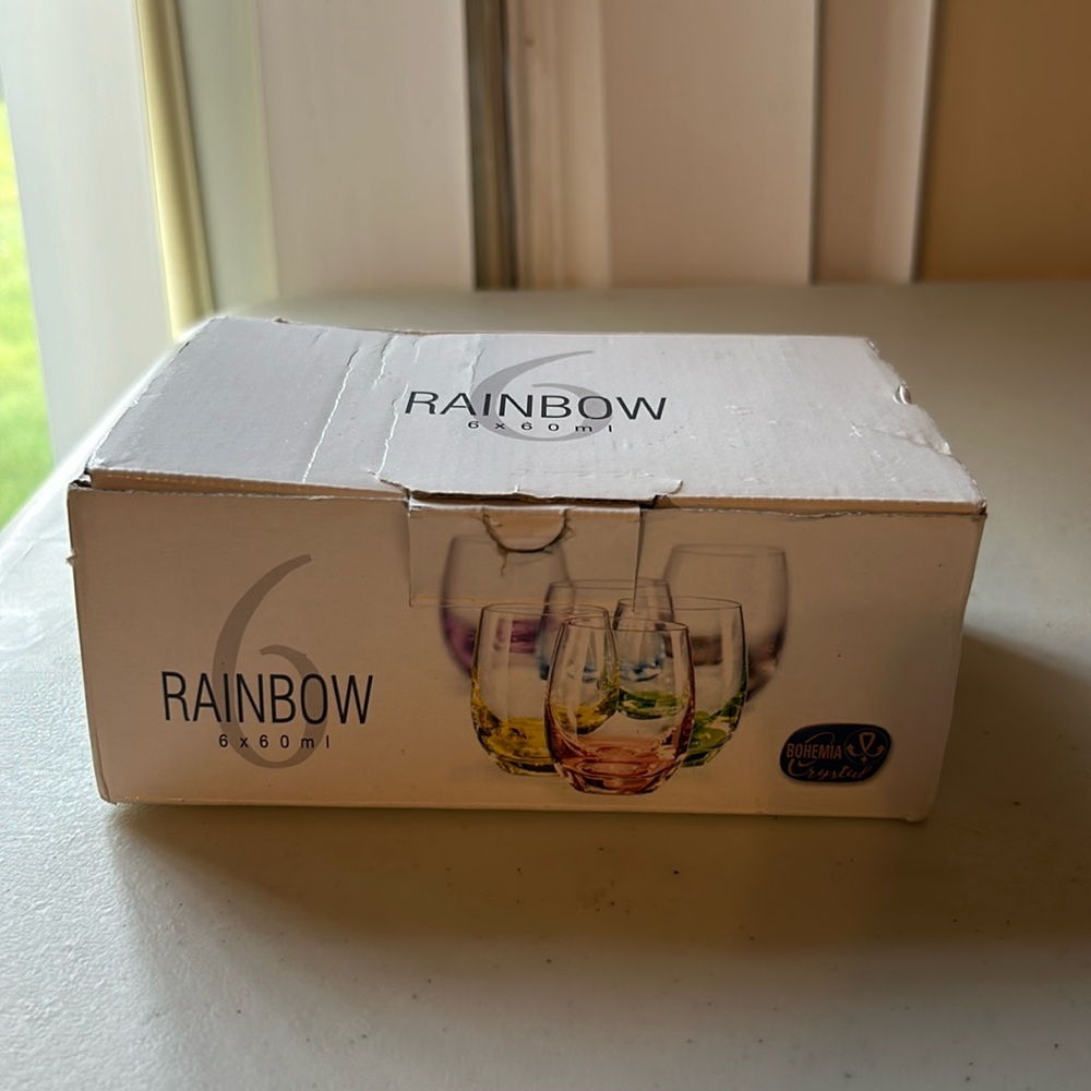 6 Small 2 oz Bohemia Crystal Rainbow Glasses New